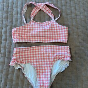 Kids Vineyard Vines Pink Gingham Checkered Kids Bikini